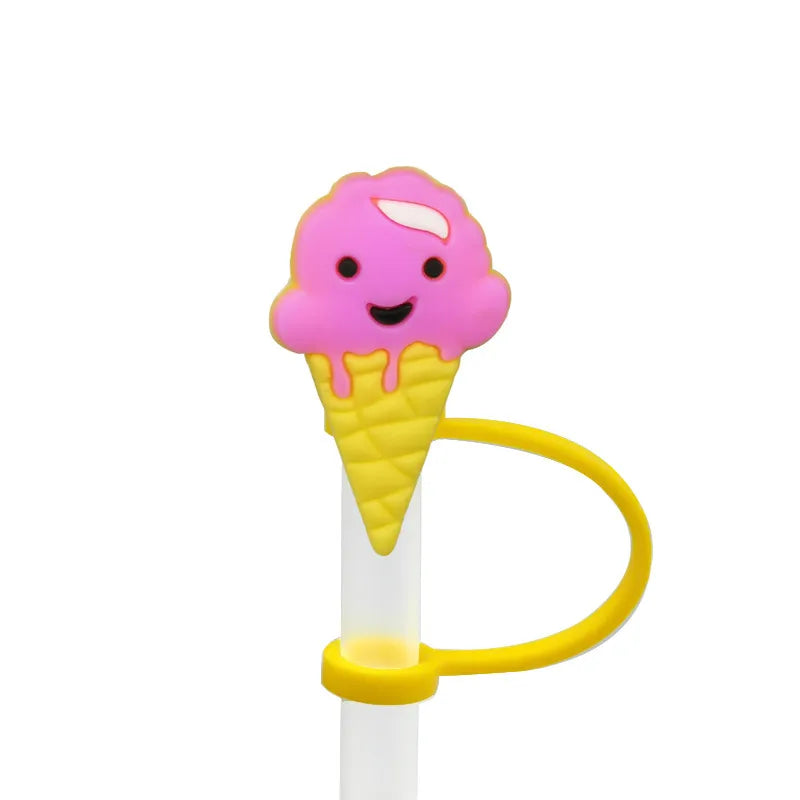 Cute Cartoon Silica Gel Straw Decorative Cap