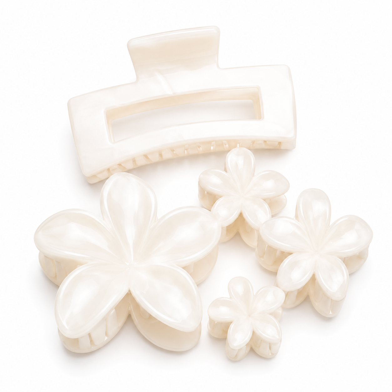 Pearlescent Flower Hair Claw Clip Set 4pcs