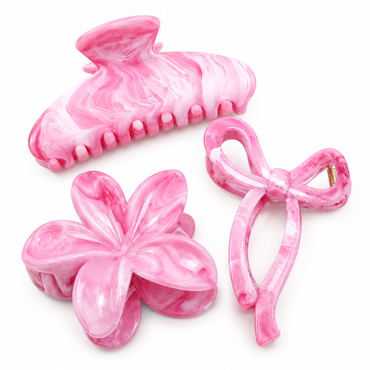 Pink Blossom Hair Claw Clip Set 3pcs