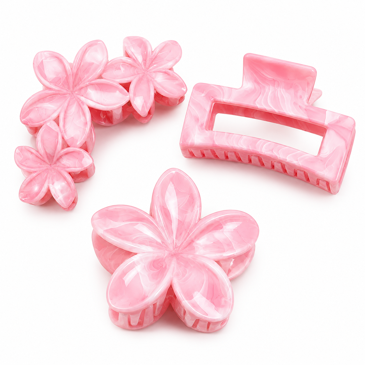 Pink Blossom Hair Claw Clip Set 3pcs