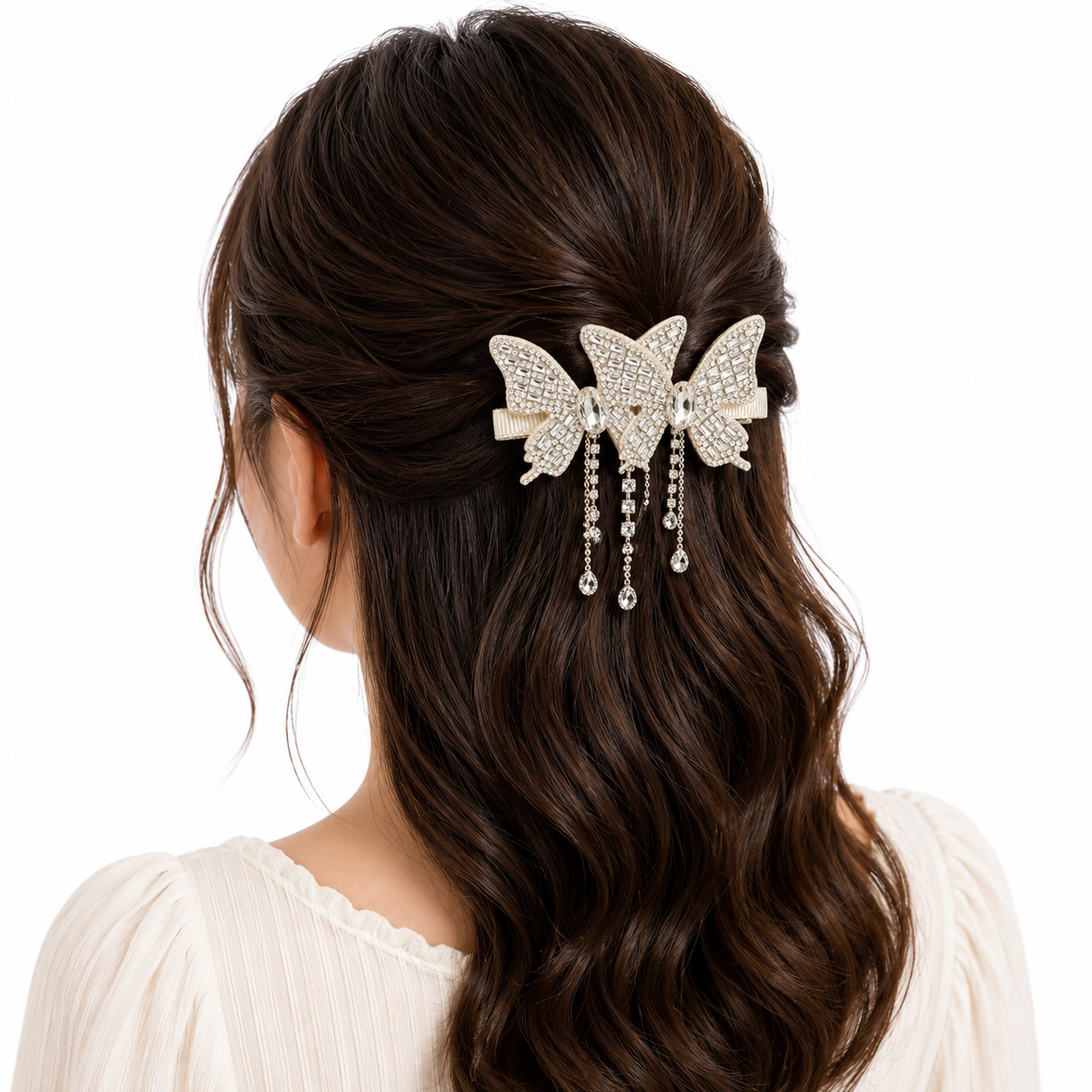Crystal Butterfly Tassel Hair Clip