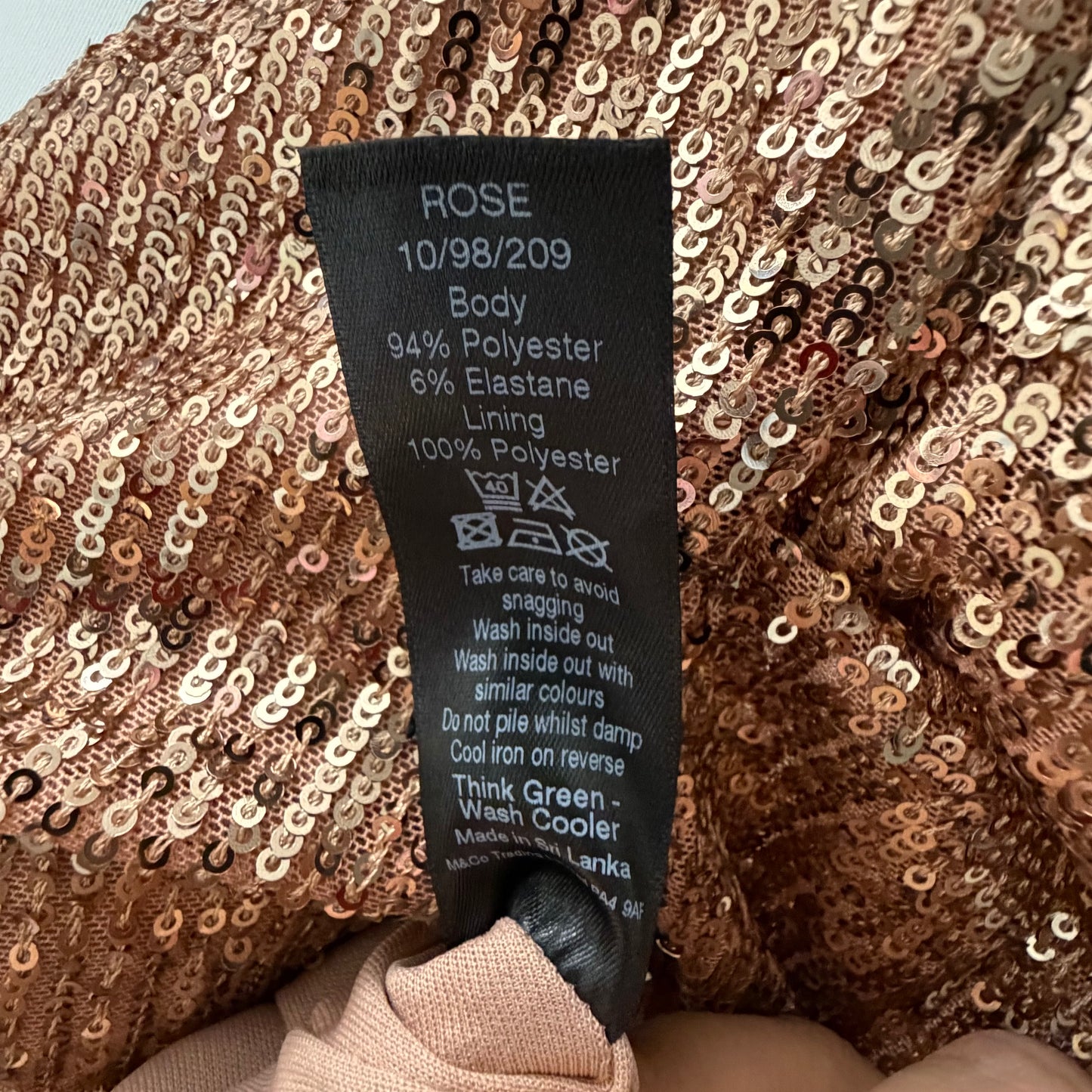 M&Co Rose Gold Sequin Puff Sleeve Top Size UK 8 Pre-Loved