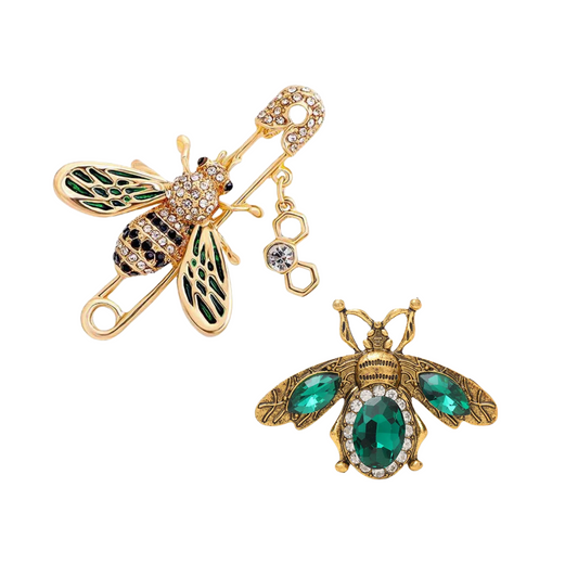 Vintage Bee Rhinestone Brooch & Pendant Set