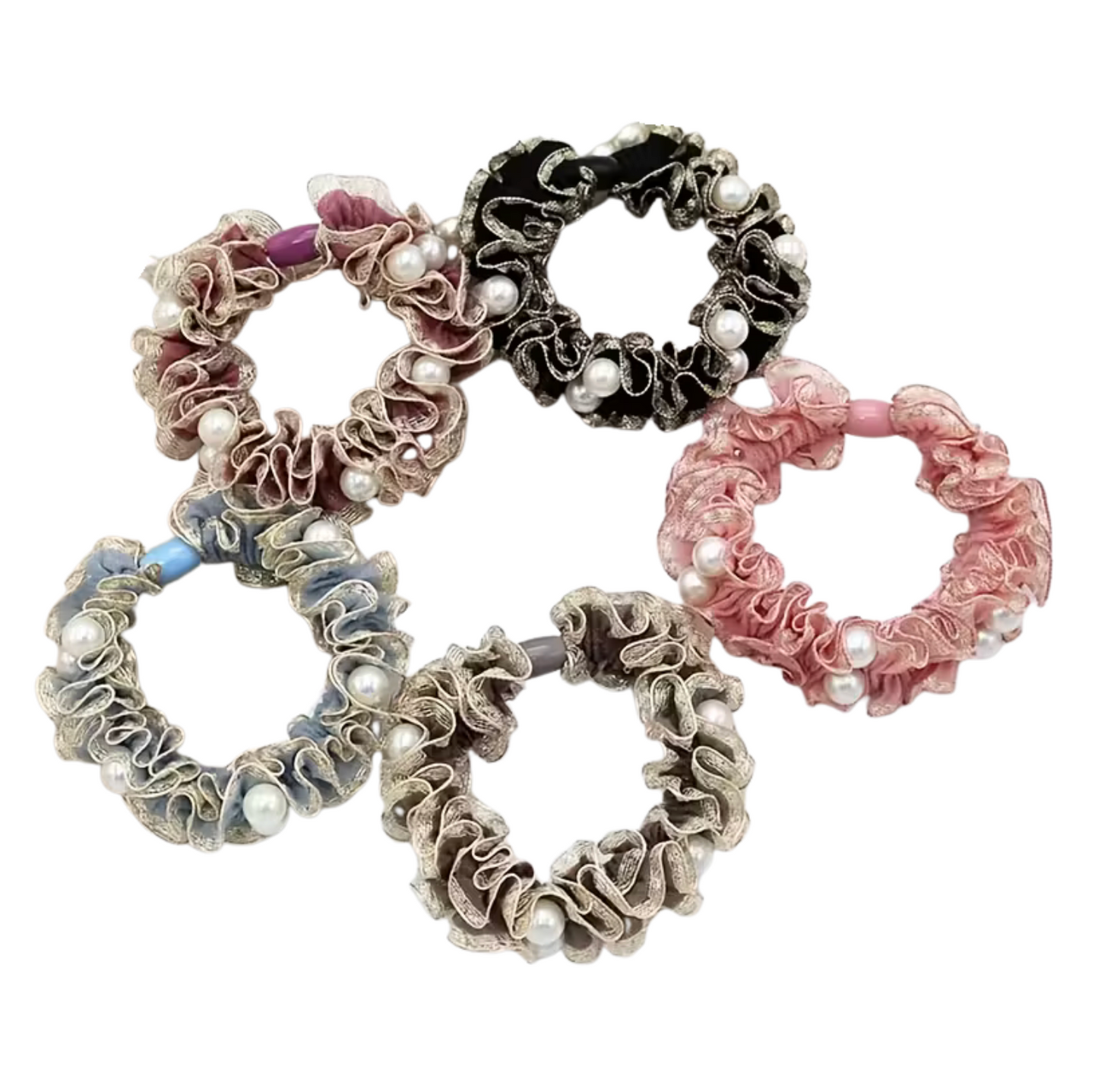 Ruffle Pearl Scrunchies 5pcs