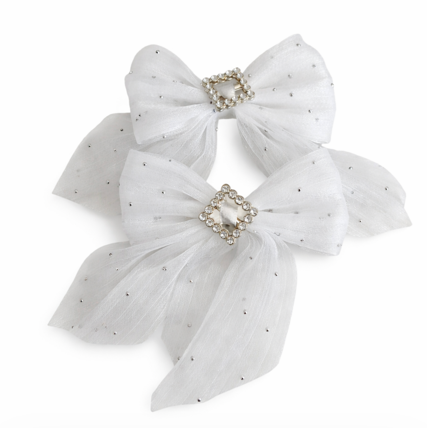 White Sheer Bow Hair Clips 2pcs
