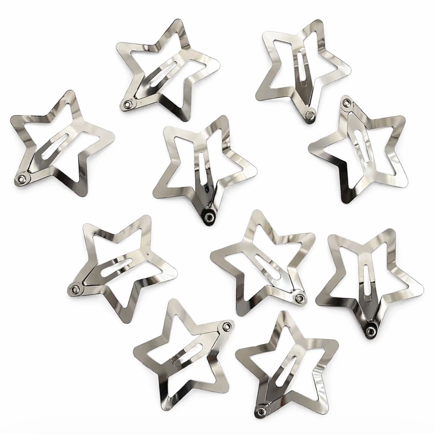 Silver Star Hair Clips 10pcs