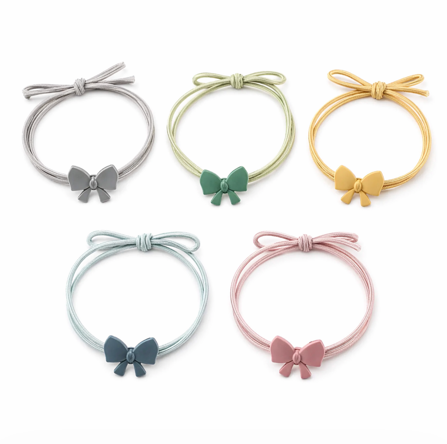 Pastel Bow Hair Ties Set 5 Pairs