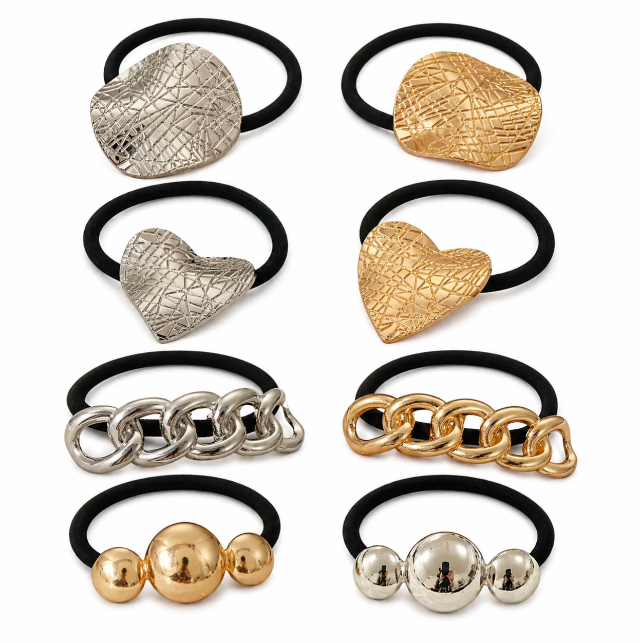 Metallic Charm Hair Tie Set 8pcs