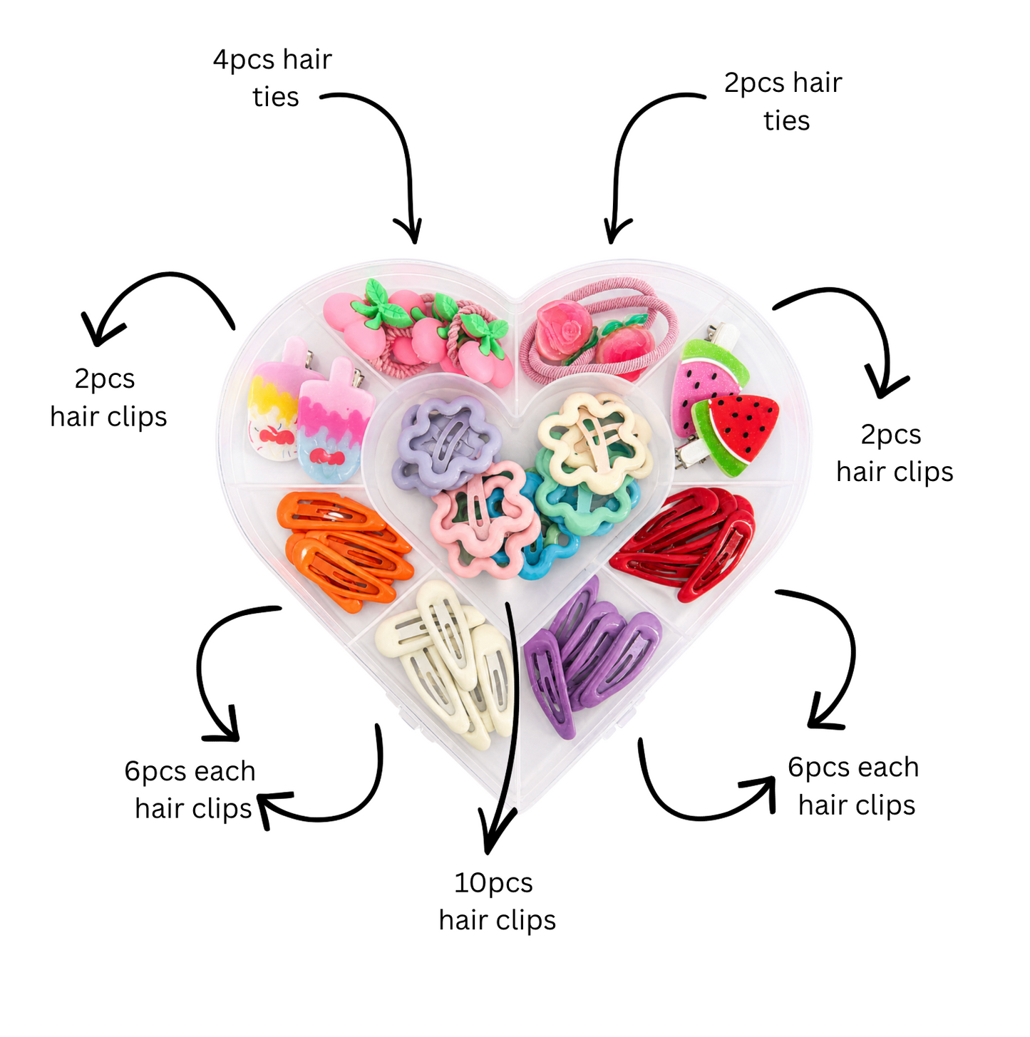 Kawaii Heart Hair Accessories Set 44pcs