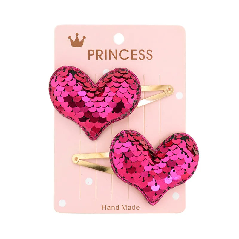 Pink Heart Sequin Hair Clips