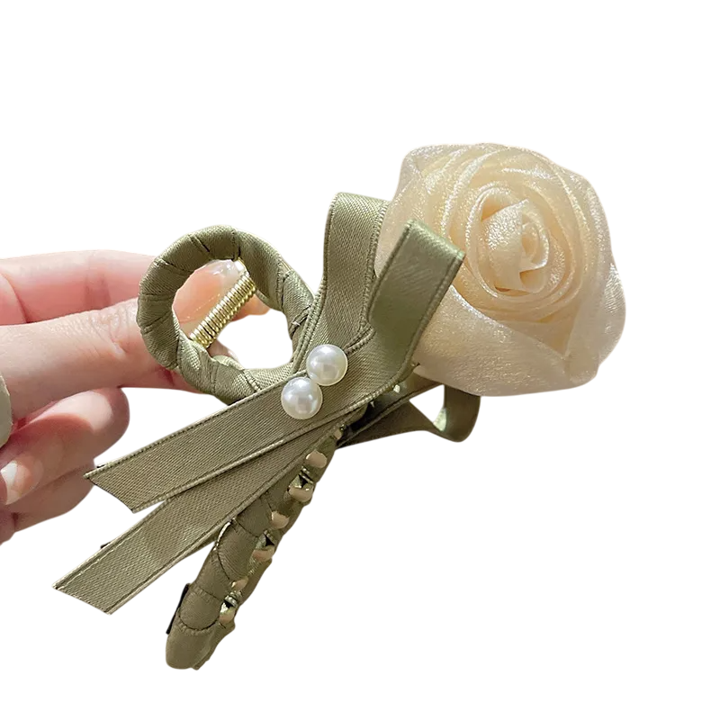 Rose Cloth Gauze Hair Claw