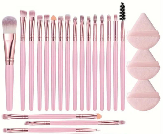 19pcs Makeup Brush Set with 3 Fan-shaped Powder Puffs