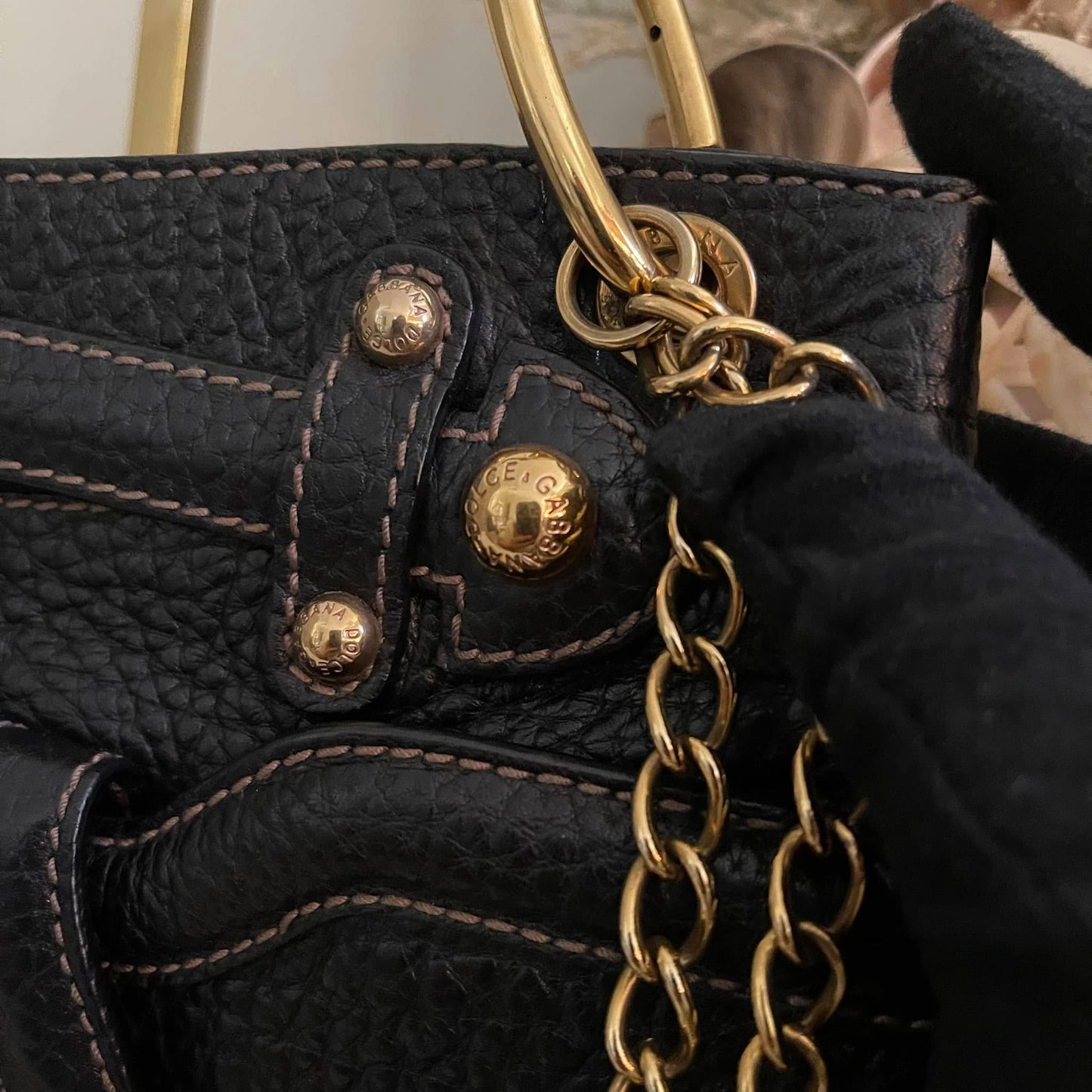 Pre-loved Dolce & Gabbana Black Pebbled Leather Shoulder Bag