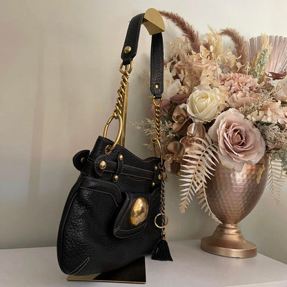 Pre-loved Dolce & Gabbana Black Pebbled Leather Shoulder Bag