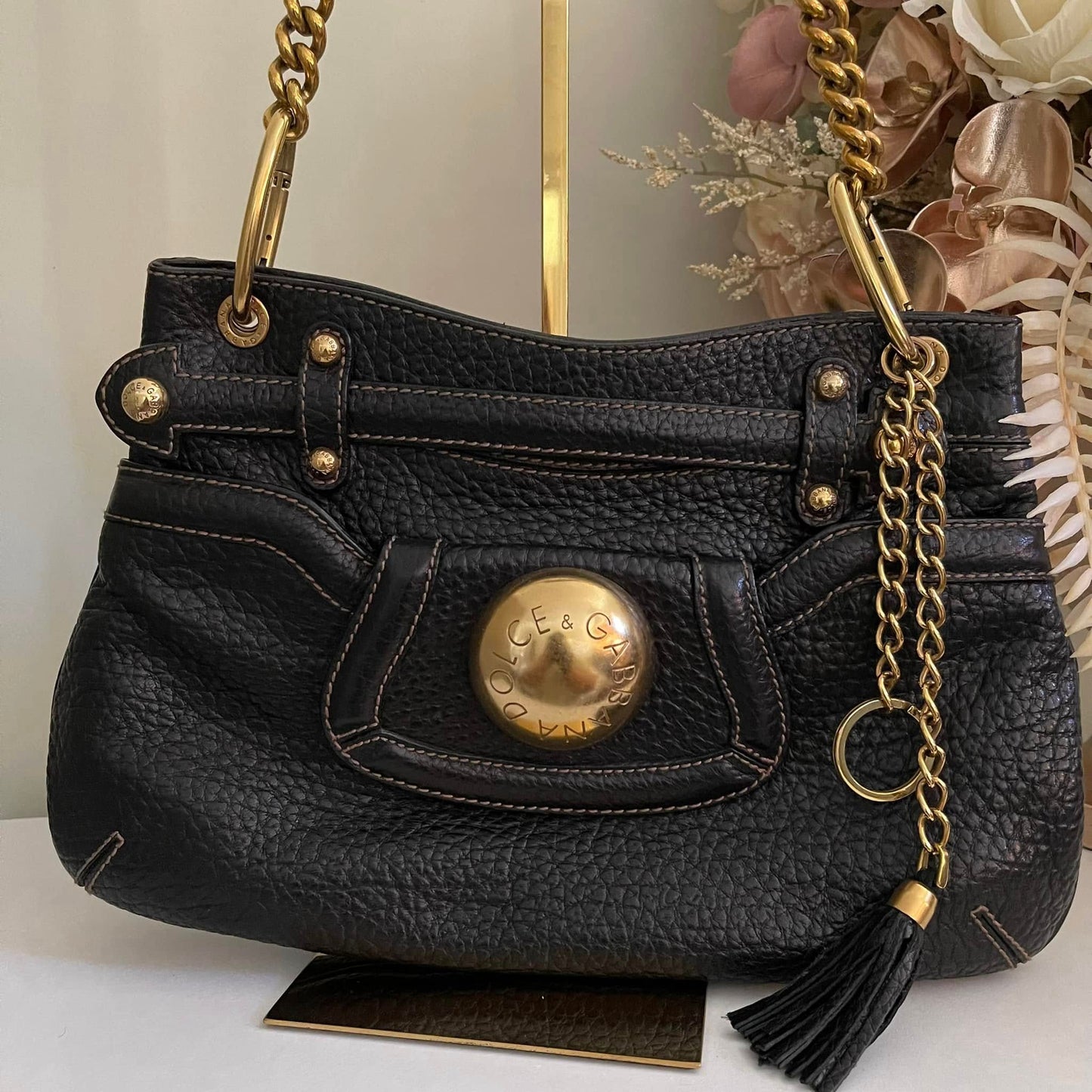 Pre-loved Dolce & Gabbana Black Pebbled Leather Shoulder Bag
