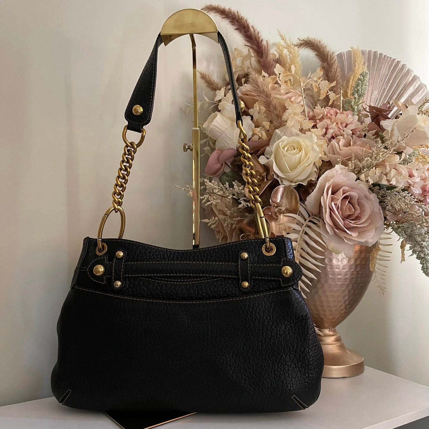 Pre-loved Dolce & Gabbana Black Pebbled Leather Shoulder Bag