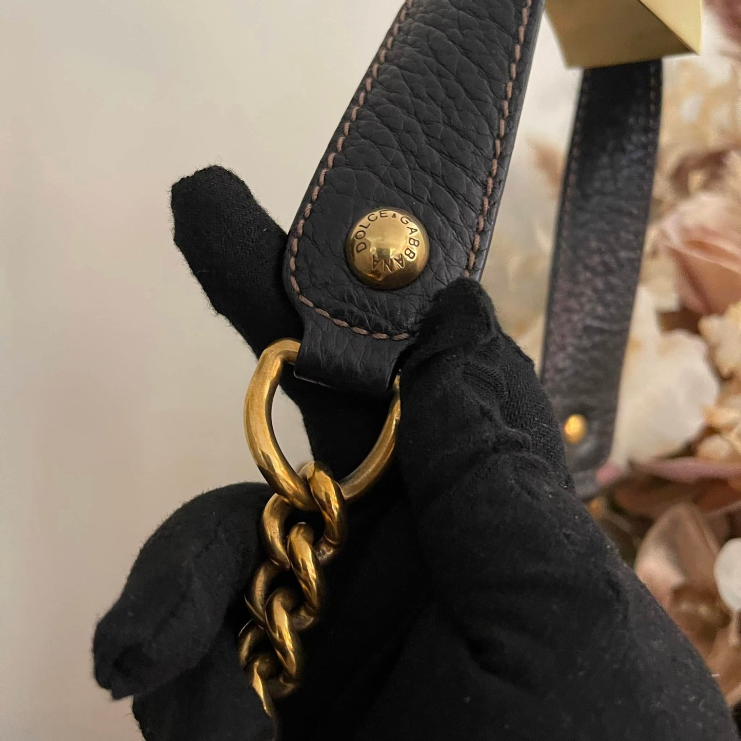 Pre-loved Dolce & Gabbana Black Pebbled Leather Shoulder Bag