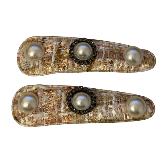 Tweed Pearl Hair Clip 2pcs