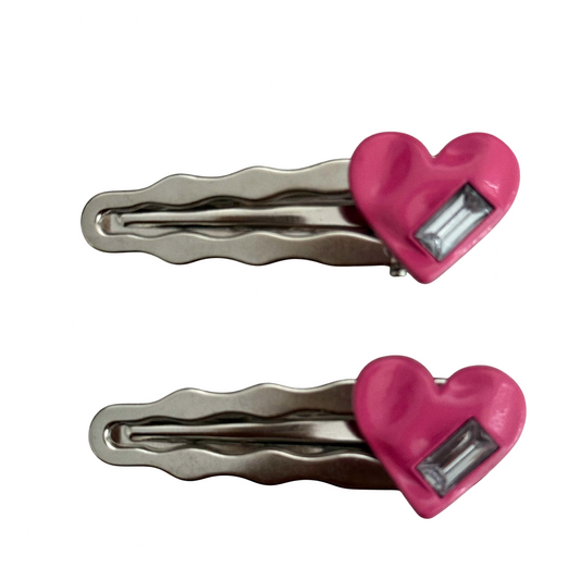 Pink Heart Hair Clip 2pcs