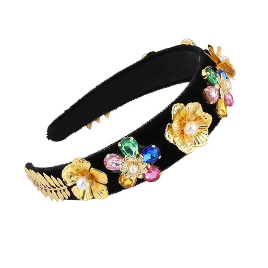 Black Flower Rhinestone Headband