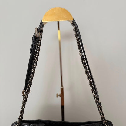 Pre-loved DAKS Black Croc-Embossed Leather Chain Shoulder Bag