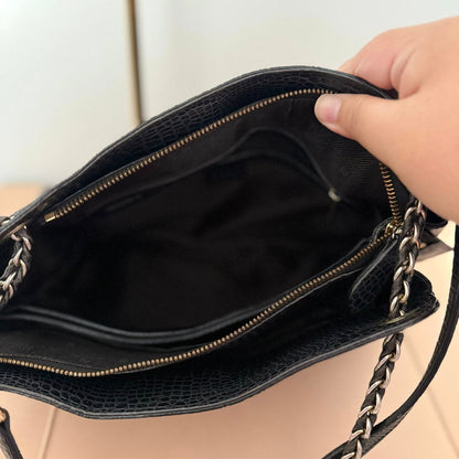 Pre-loved DAKS Black Croc-Embossed Leather Chain Shoulder Bag