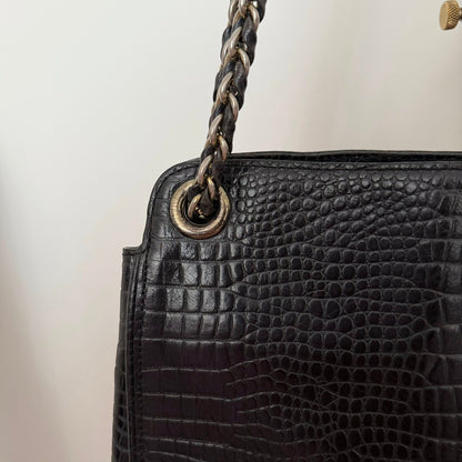 Pre-loved DAKS Black Croc-Embossed Leather Chain Shoulder Bag