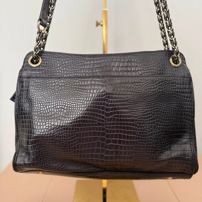 Pre-loved DAKS Black Croc-Embossed Leather Chain Shoulder Bag