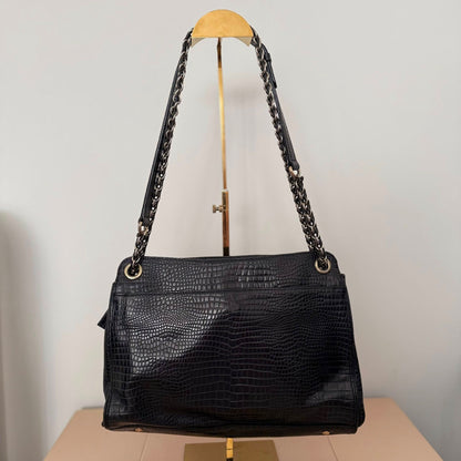 Pre-loved DAKS Black Croc-Embossed Leather Chain Shoulder Bag