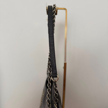 Pre-loved DAKS Black Croc-Embossed Leather Chain Shoulder Bag