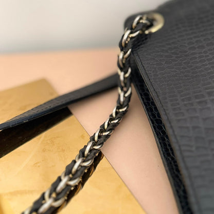 Pre-loved DAKS Black Croc-Embossed Leather Chain Shoulder Bag