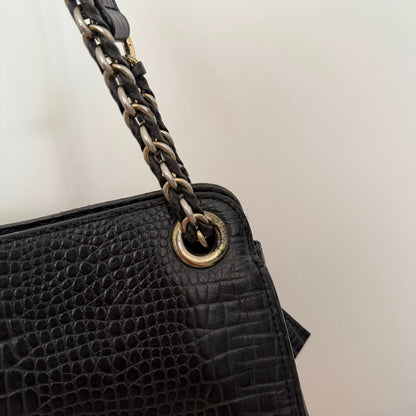 Pre-loved DAKS Black Croc-Embossed Leather Chain Shoulder Bag