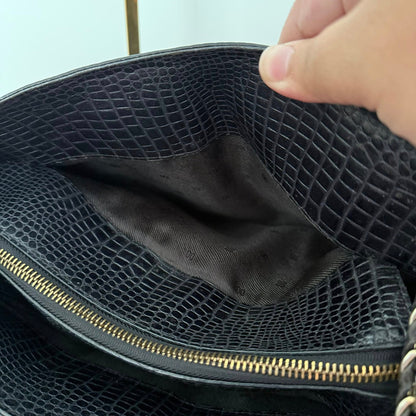 Pre-loved DAKS Black Croc-Embossed Leather Chain Shoulder Bag
