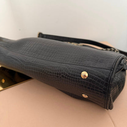 Pre-loved DAKS Black Croc-Embossed Leather Chain Shoulder Bag