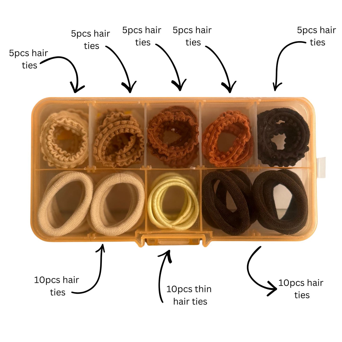 Neutral Hair Ties Organiser Set 45pcs Elastic & Scrunchie Hair Bands