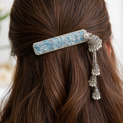 Blue Crystal Tassel Hair Clip