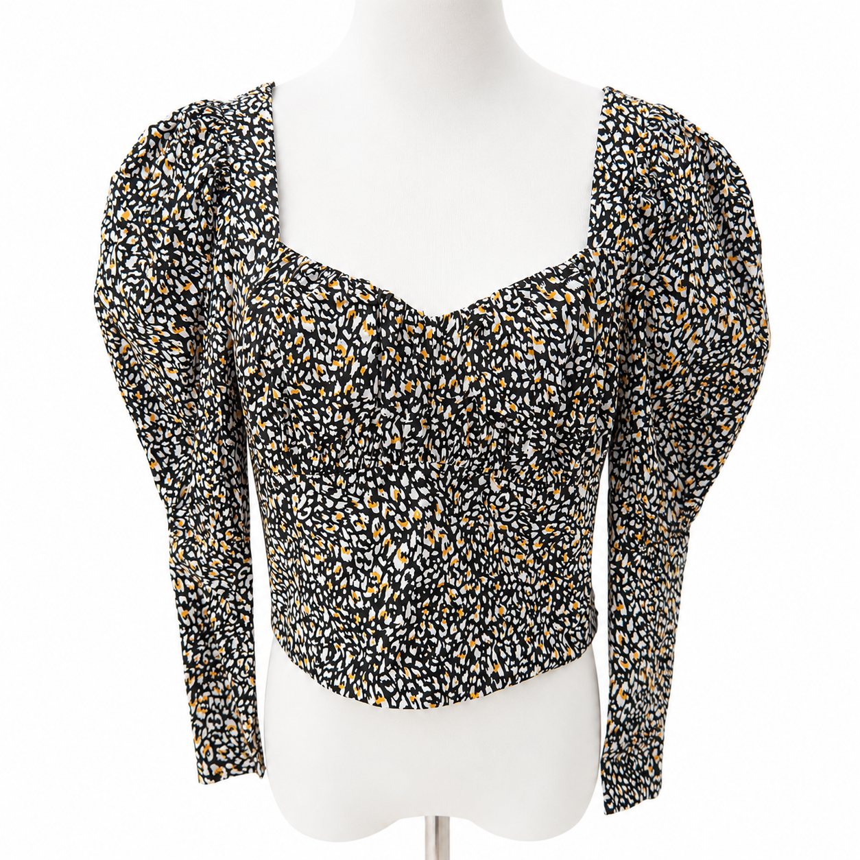 Topshop Abstract Animal Print Puff Sleeve Crop Top UK 10 100% Cotton