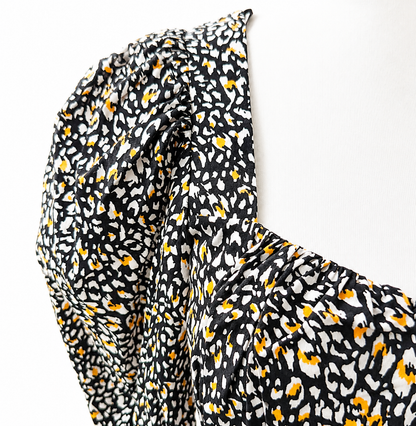 Topshop Abstract Animal Print Puff Sleeve Crop Top UK 10 100% Cotton