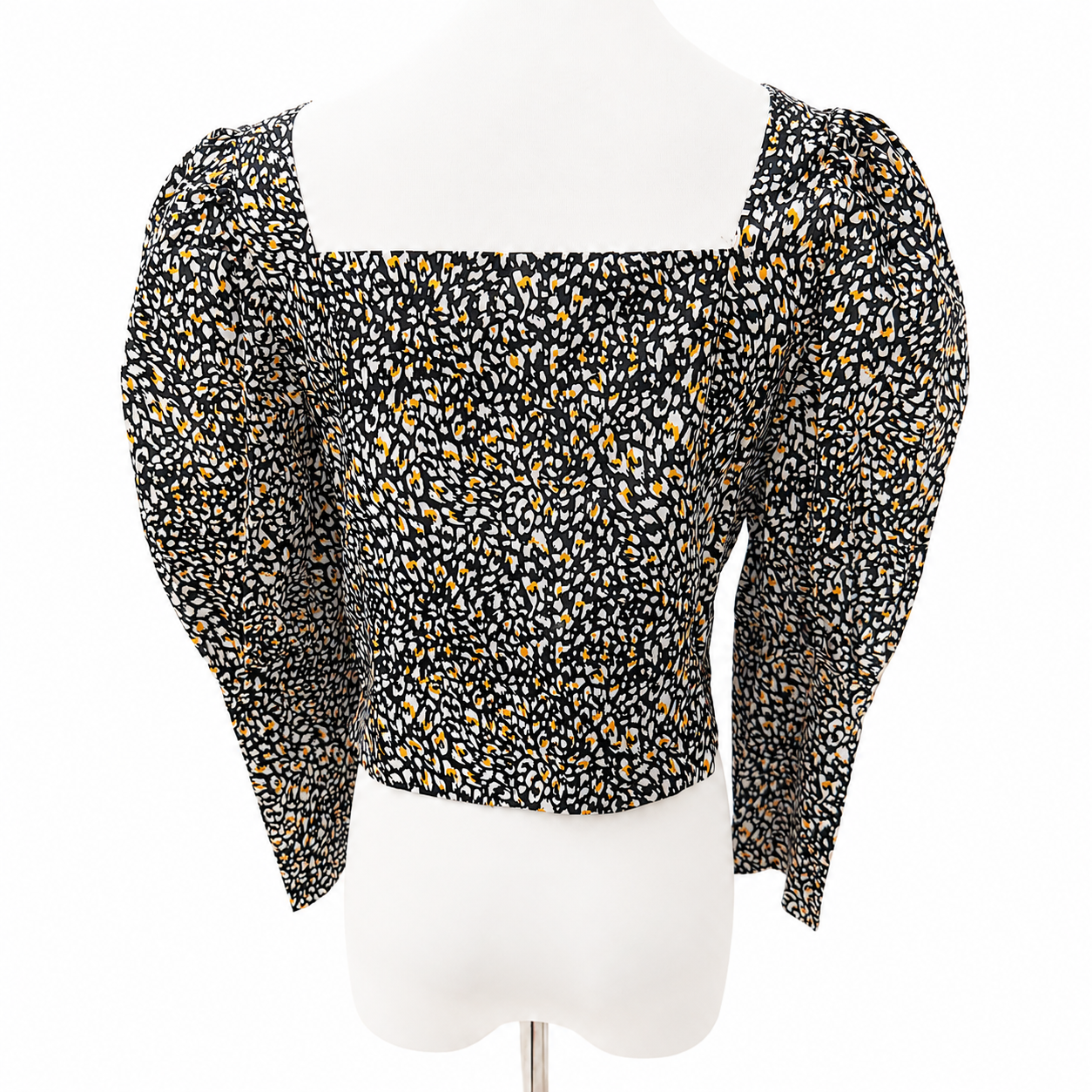 Topshop Abstract Animal Print Puff Sleeve Crop Top UK 10 100% Cotton