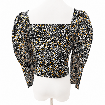 Topshop Abstract Animal Print Puff Sleeve Crop Top UK 10 100% Cotton