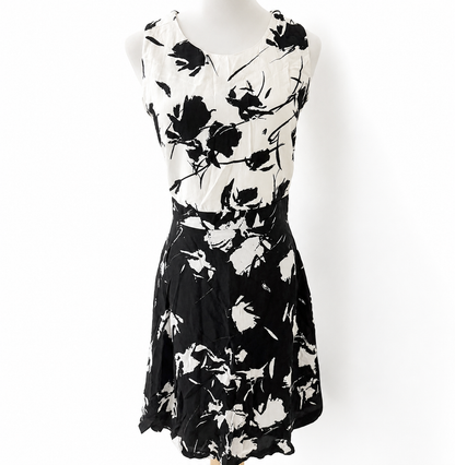 Zara Basic Black & White Floral Fit & Flare Dress Size S