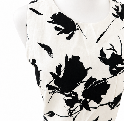 Zara Basic Black & White Floral Fit & Flare Dress Size S