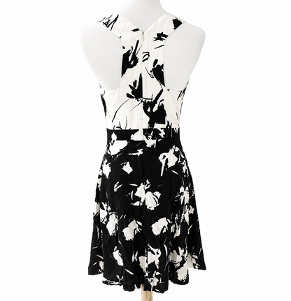 Zara Basic Black & White Floral Fit & Flare Dress Size S