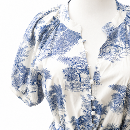 Dotti Blue Toile Print Tie-Waist Mini Dress Size 10