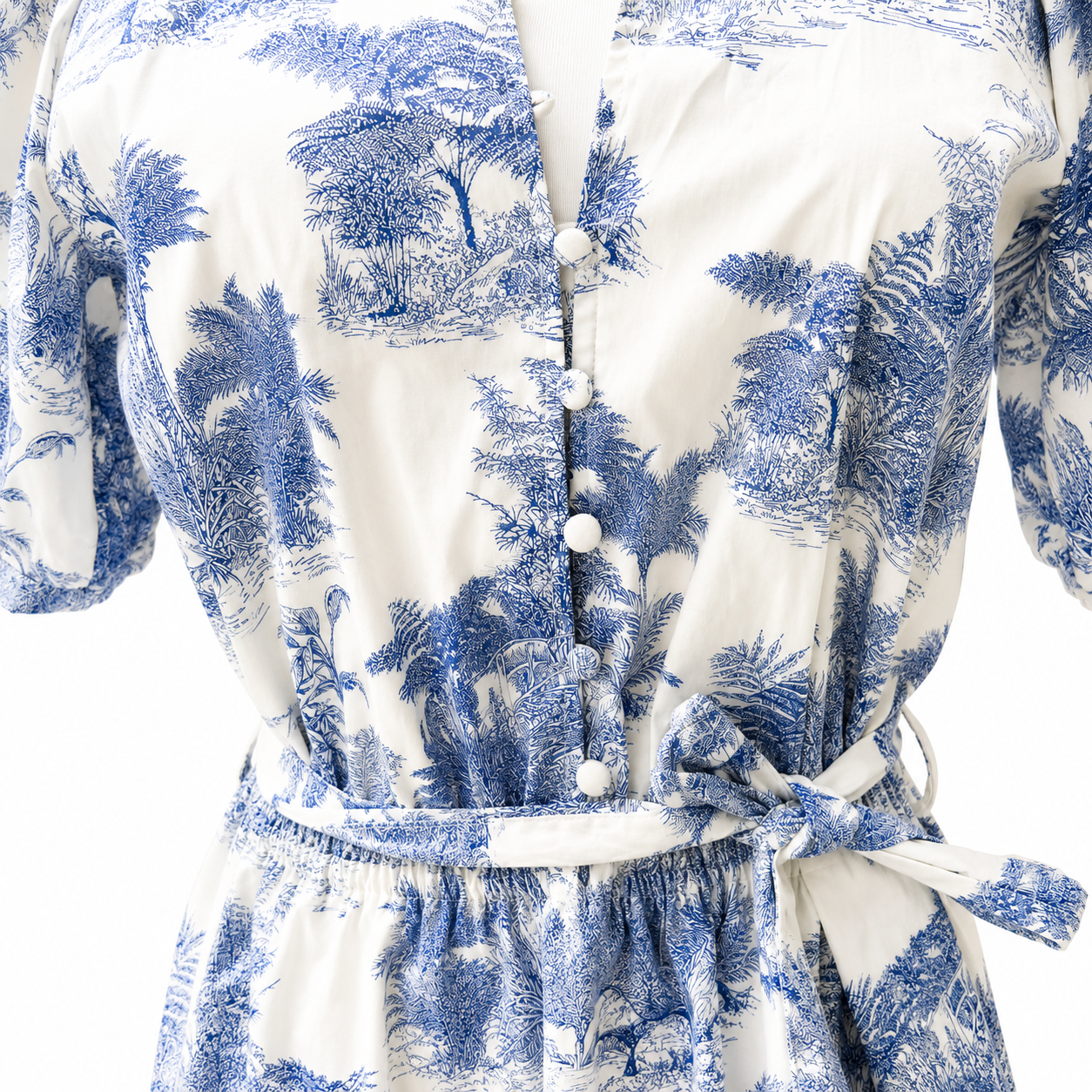 Dotti Blue Toile Print Tie-Waist Mini Dress Size 10