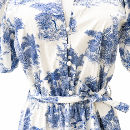Dotti Blue Toile Print Tie-Waist Mini Dress Size 10