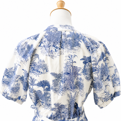Dotti Blue Toile Print Tie-Waist Mini Dress Size 10