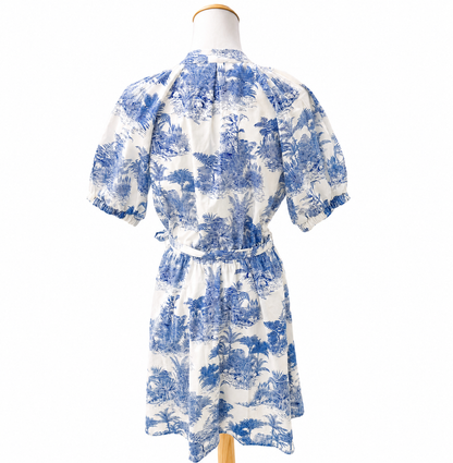 Dotti Blue Toile Print Tie-Waist Mini Dress Size 10
