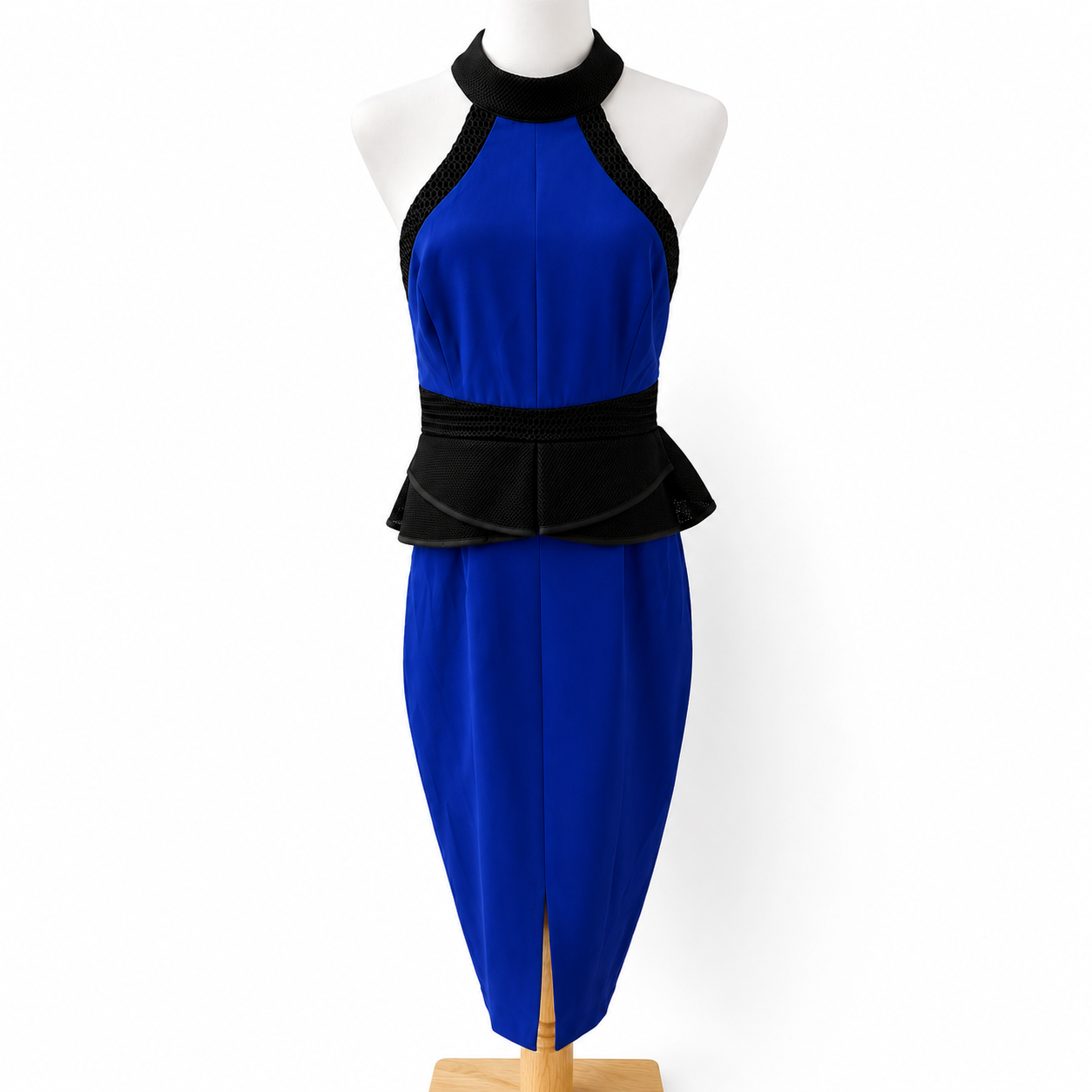 CATALOG Cobalt Blue & Black Halter Peplum Dress Size 14
