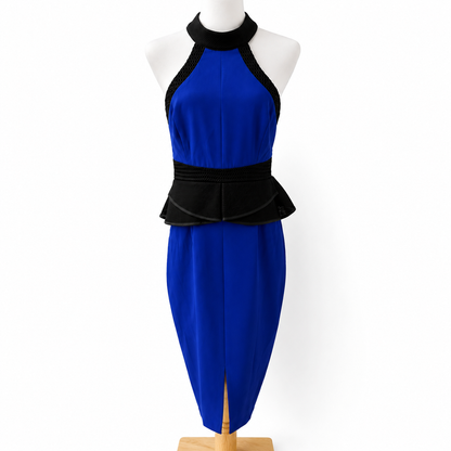 CATALOG Cobalt Blue & Black Halter Peplum Dress Size 14